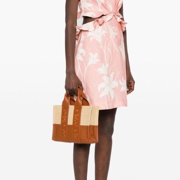 Brand New Chloé small Woody tote bag (caramel brown leather woven raffia design) - Picture 4 of 16